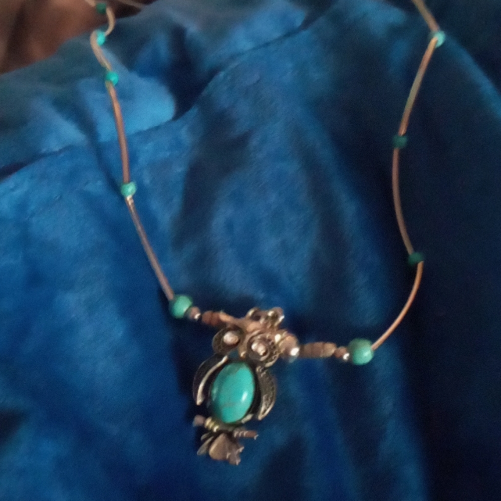 Turquoise owl necklace